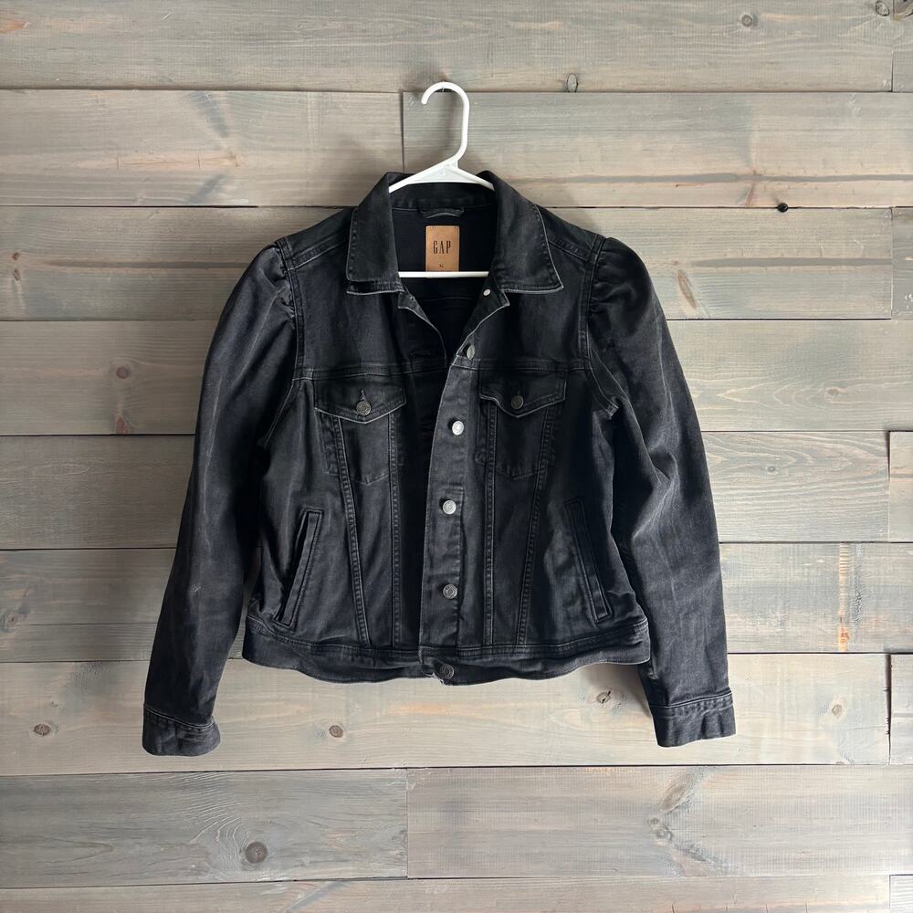 GAP | Black Puff Sleeve Jean Jacket Size XL